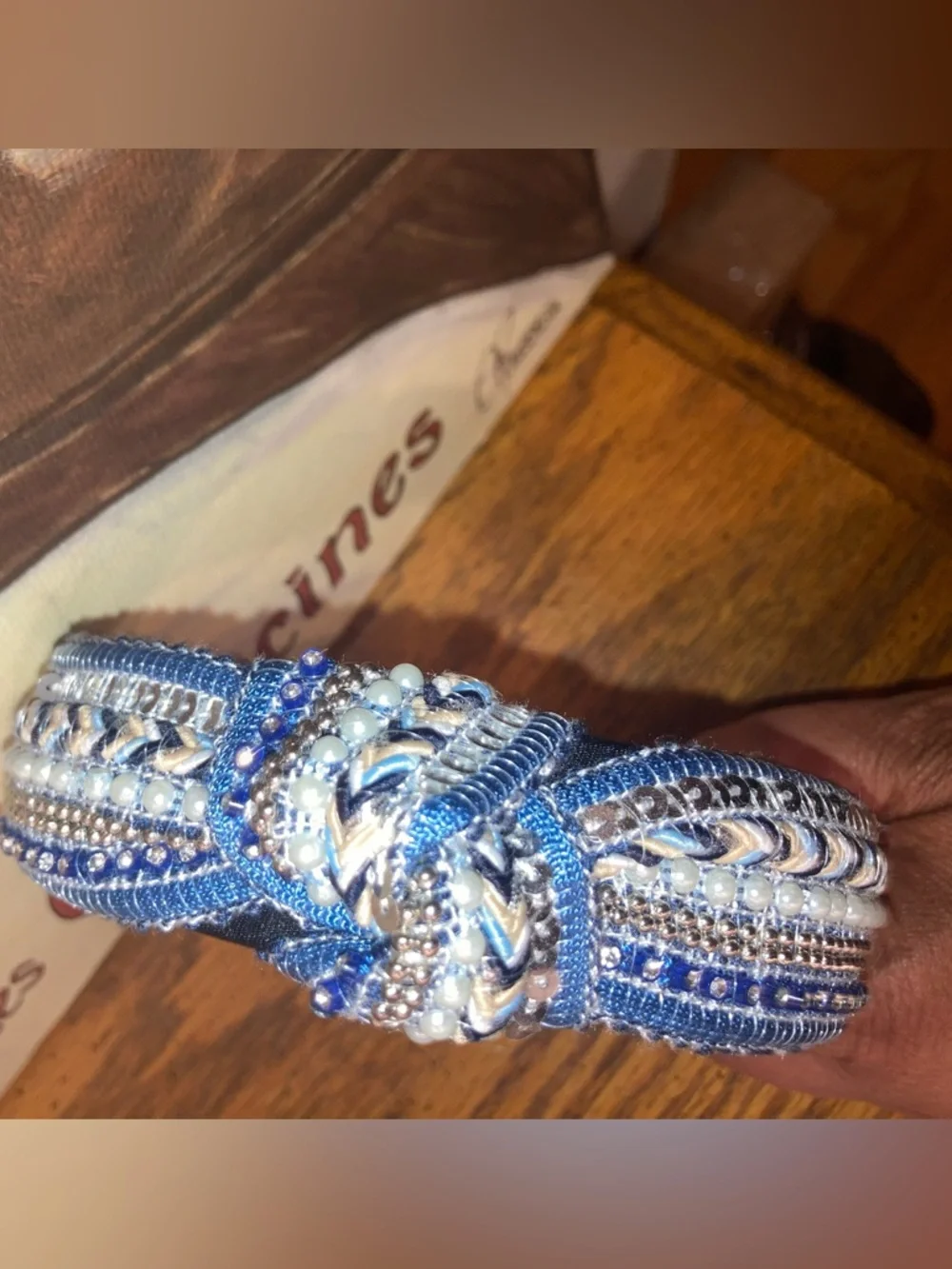 Top Knot Embellished Headband - Blue/tan and more -